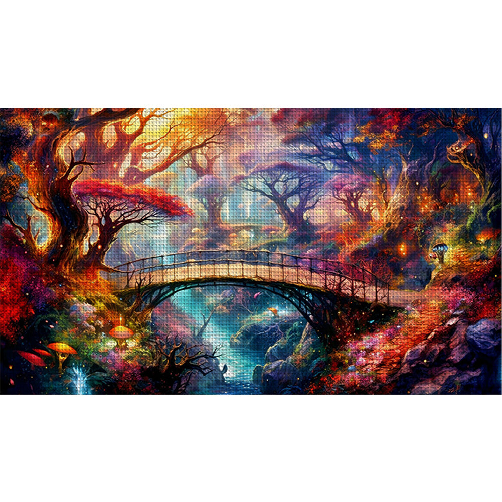 Mysterious Forest Suspension Bridge - 11CT Stamped Cross Stitch 90*50CM