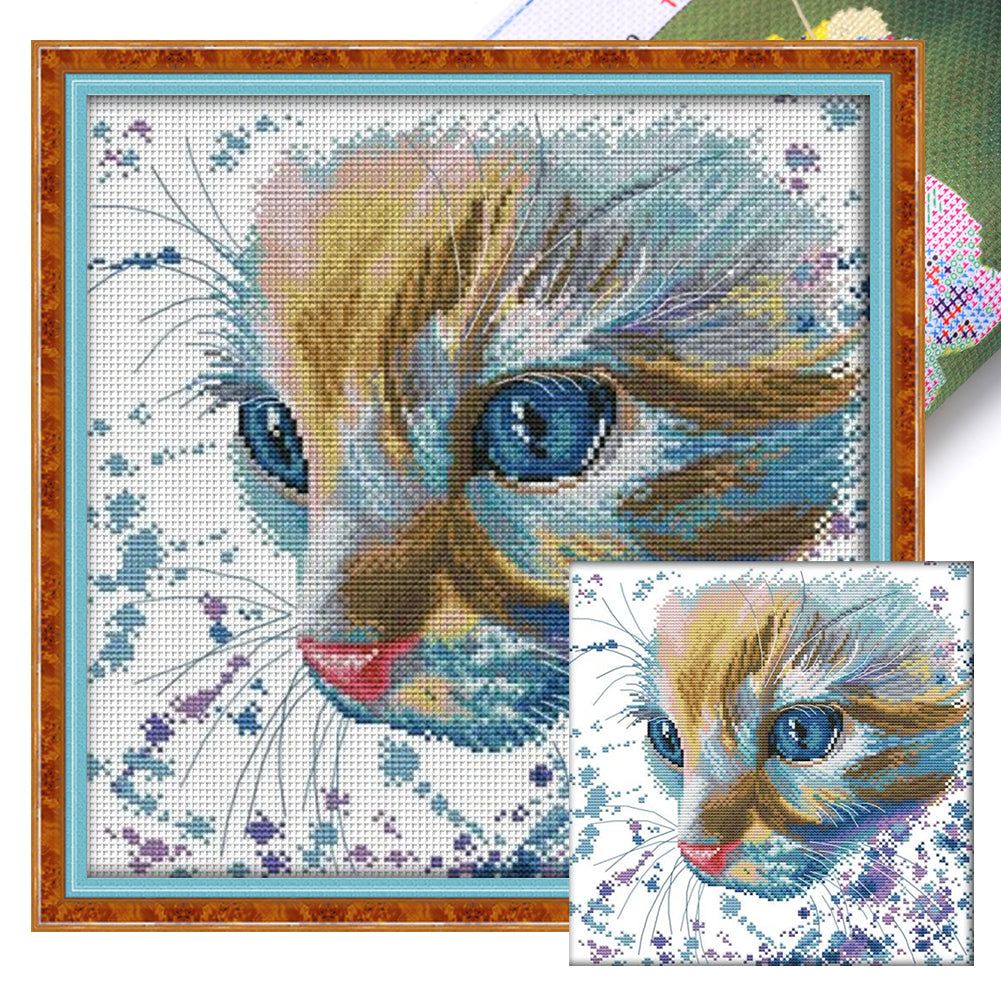 Watercolor Cat - 14CT Stamped Cross Stitch 32*32CM