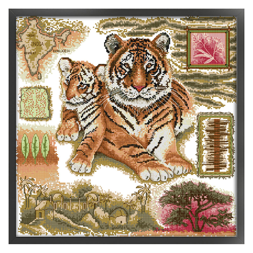 African Tiger - 14CT Stamped Cross Stitch 41*41CM