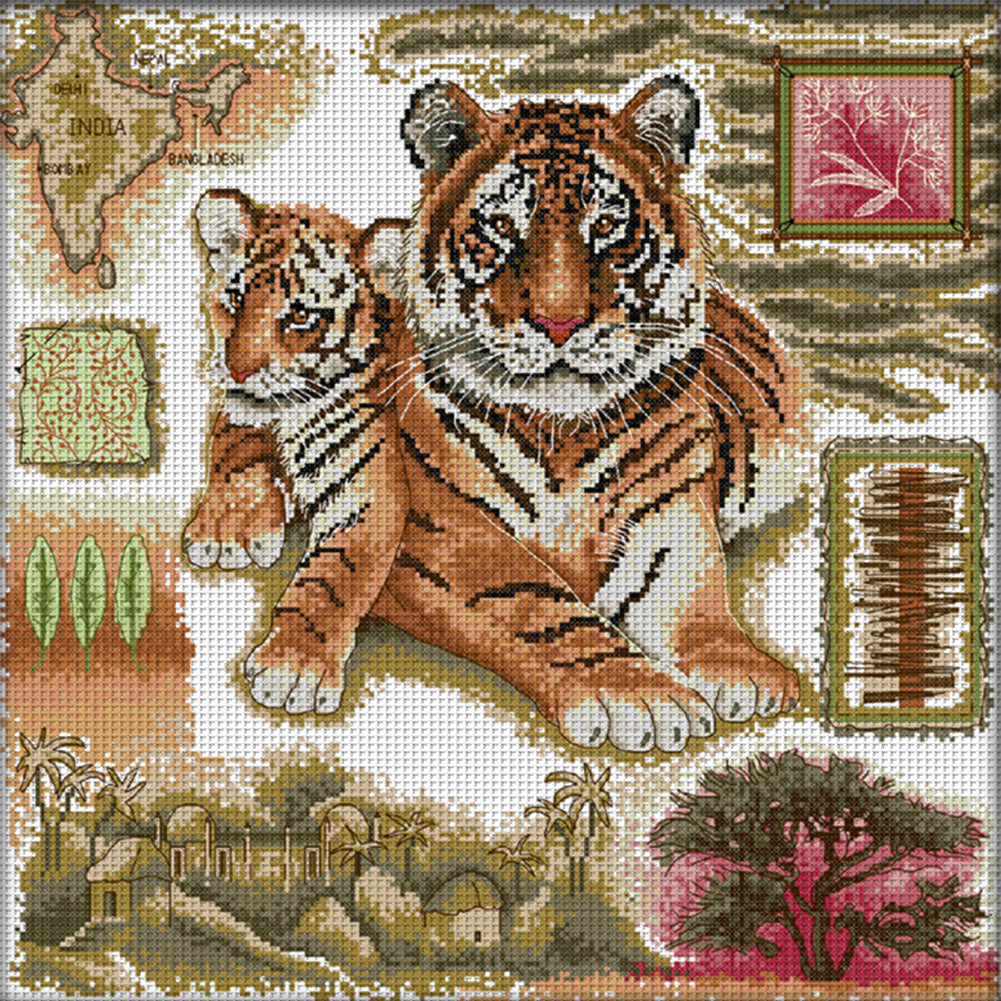 African Tiger - 14CT Stamped Cross Stitch 41*41CM