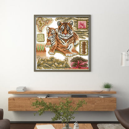 African Tiger - 14CT Stamped Cross Stitch 41*41CM