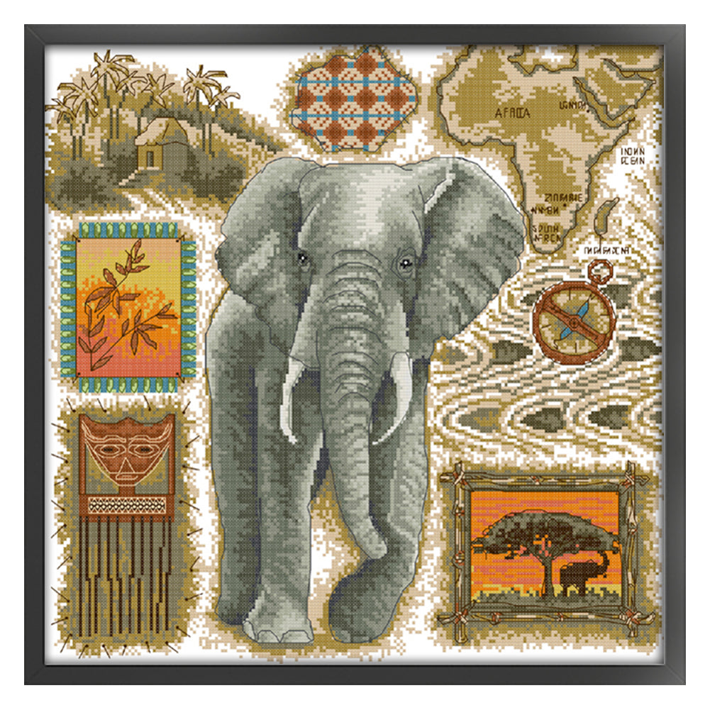 African Elephant - 14CT Stamped Cross Stitch 41*41CM