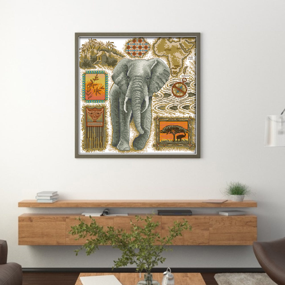 African Elephant - 14CT Stamped Cross Stitch 41*41CM