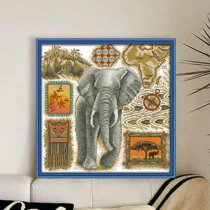 African Elephant - 14CT Stamped Cross Stitch 41*41CM