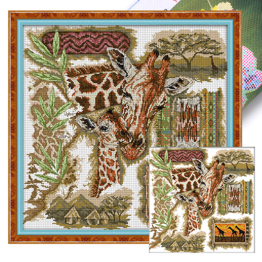 African Giraffe - 14CT Stamped Cross Stitch 41*41CM