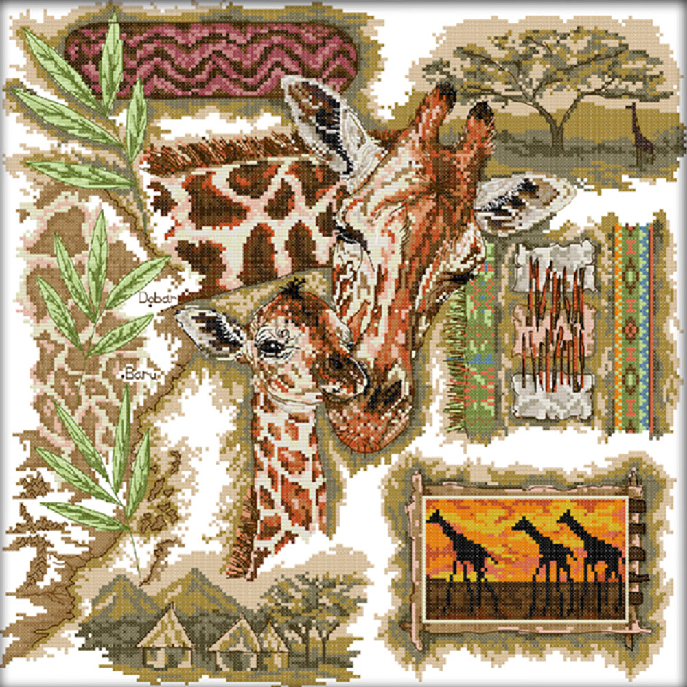 African Giraffe - 14CT Stamped Cross Stitch 41*41CM