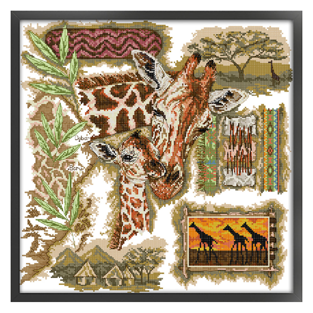 African Giraffe - 14CT Stamped Cross Stitch 41*41CM