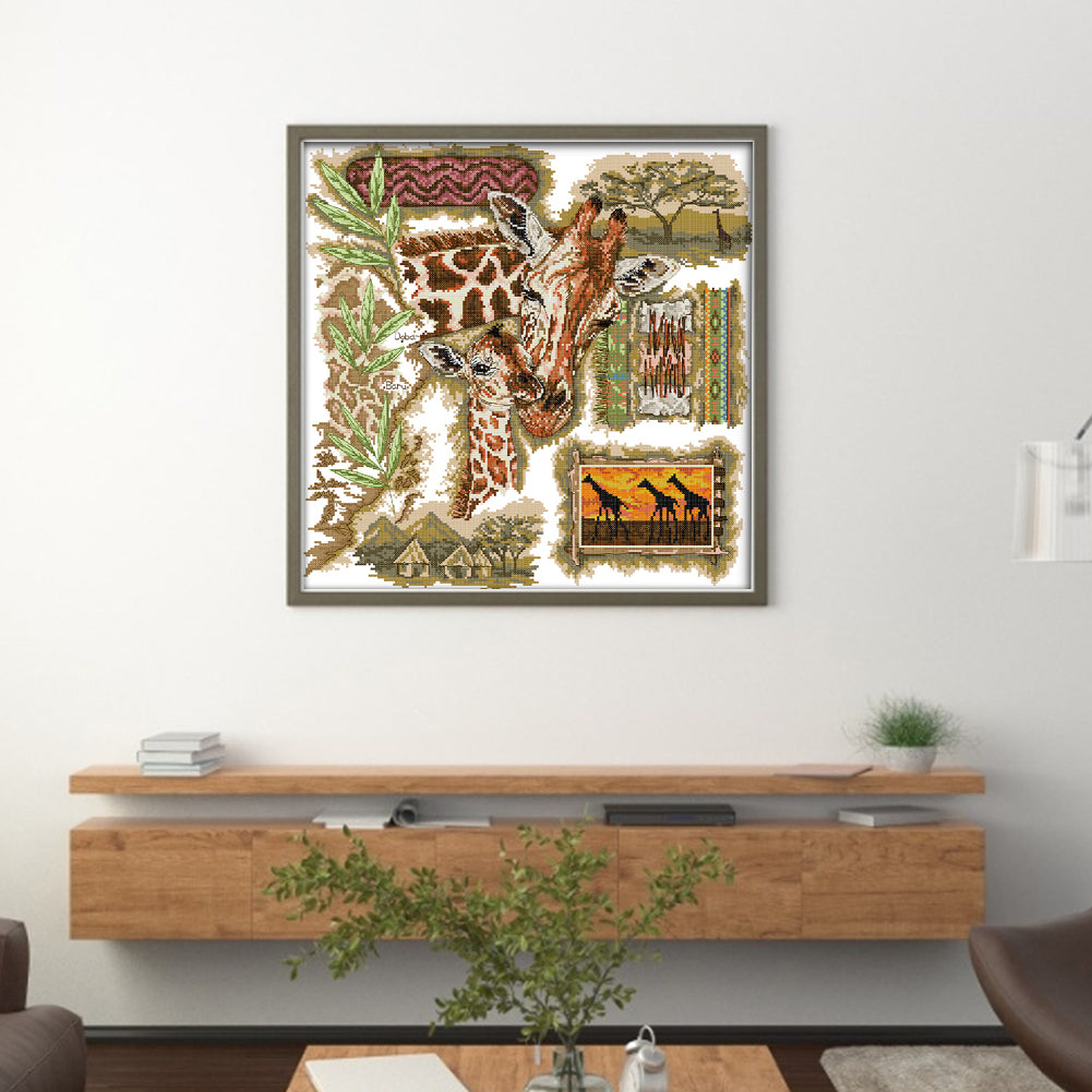 African Giraffe - 14CT Stamped Cross Stitch 41*41CM