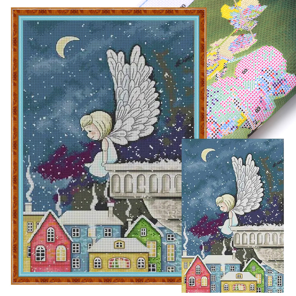 Night Snow Angel - 14CT Stamped Cross Stitch 35*54CM