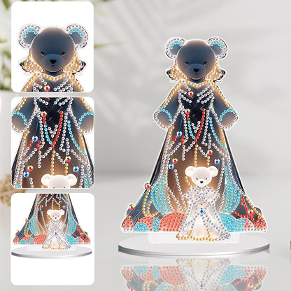 Diamond Painting Desktop Decor for Home Office Desktop Decor(Bear and Bear Girl)