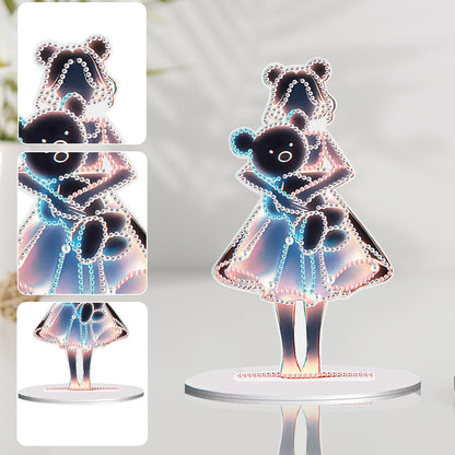 Diamond Painting Desktop Decor for Home Office Desktop Decor (Bear and Girl)