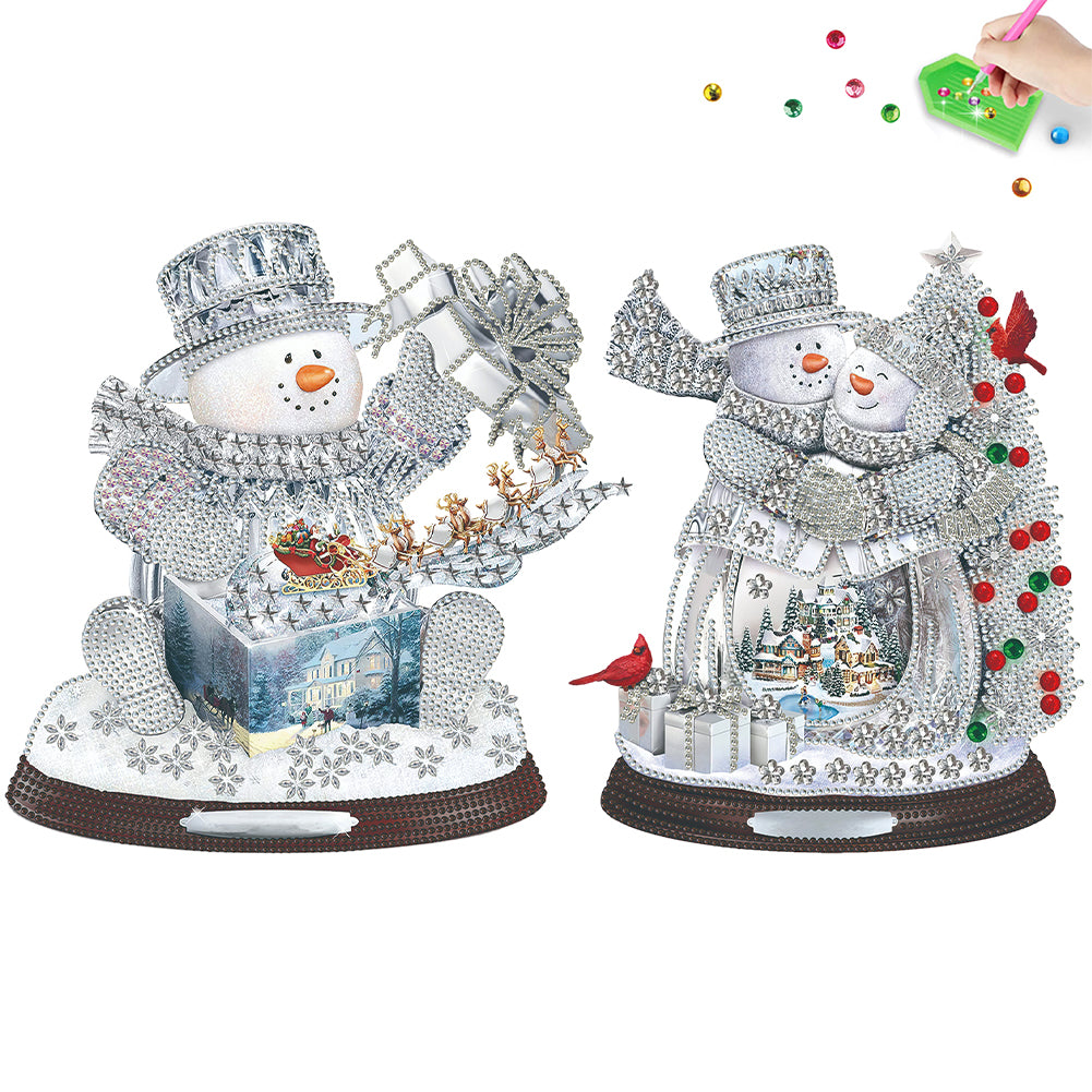 2 PCS Christmas Snowman Special Shape Diamond Painting Sticker for Boy Girl Gift