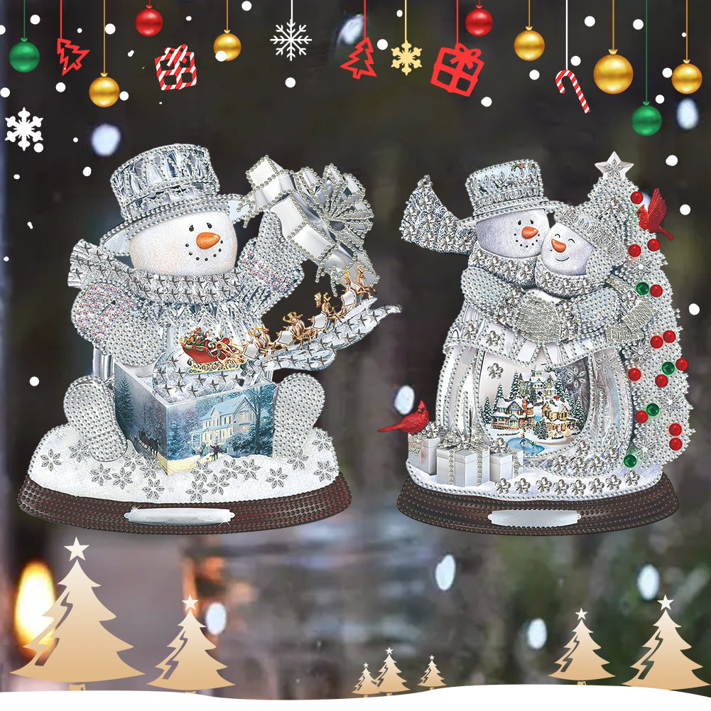 2 PCS Christmas Snowman Special Shape Diamond Painting Sticker for Boy Girl Gift