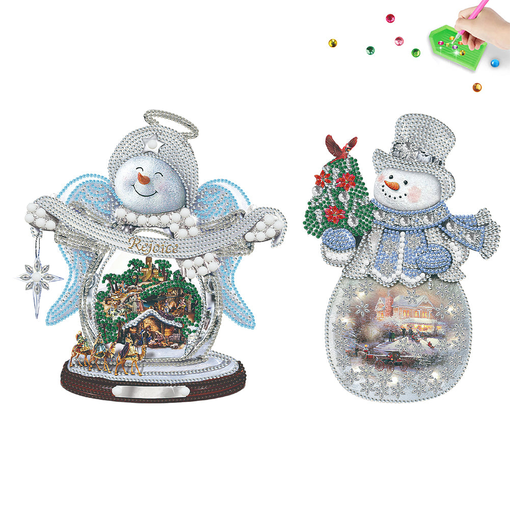 2 PCS Christmas Snowman Special Shape Diamond Painting Sticker for Boy Girl Gift