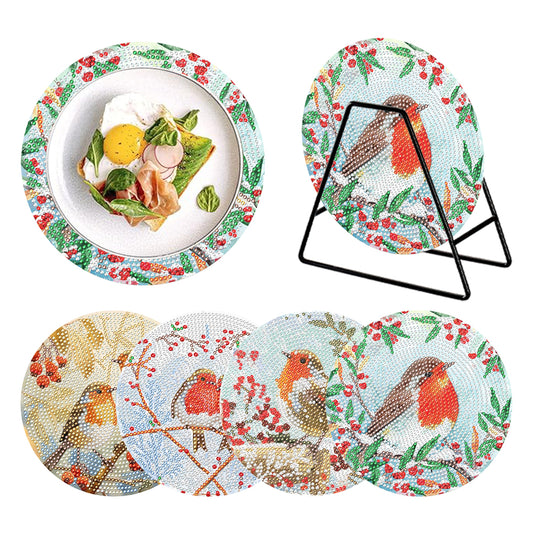 4 PCS Acrylic Lovebird Diamond Painted Placemat Thermal Insulation Placemat