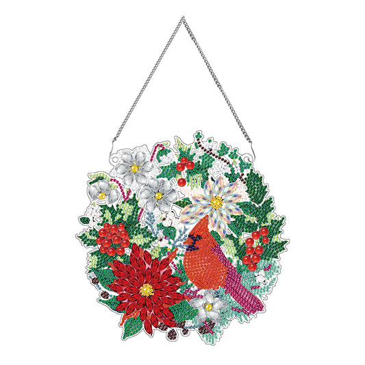 Christmas Special Shaped+Round Diamond Painting Art Wall Decor Wreath (Cardinal)