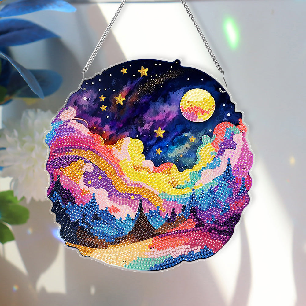 Acrylic Coloured Clouds Starry Sky Single-Sided Diamond Painting Hanging Pendant