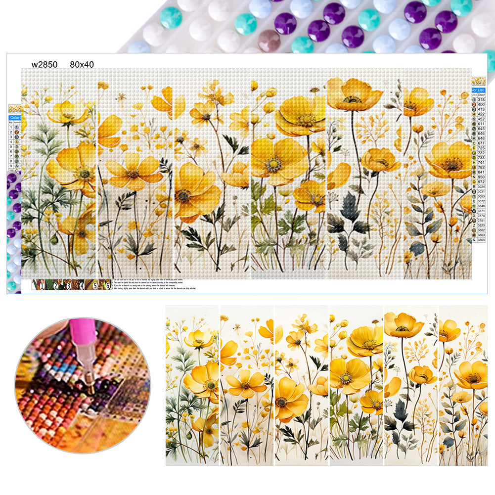 Yellow Wildflowers - Full Round Drill Diamond Painting 80*40CM