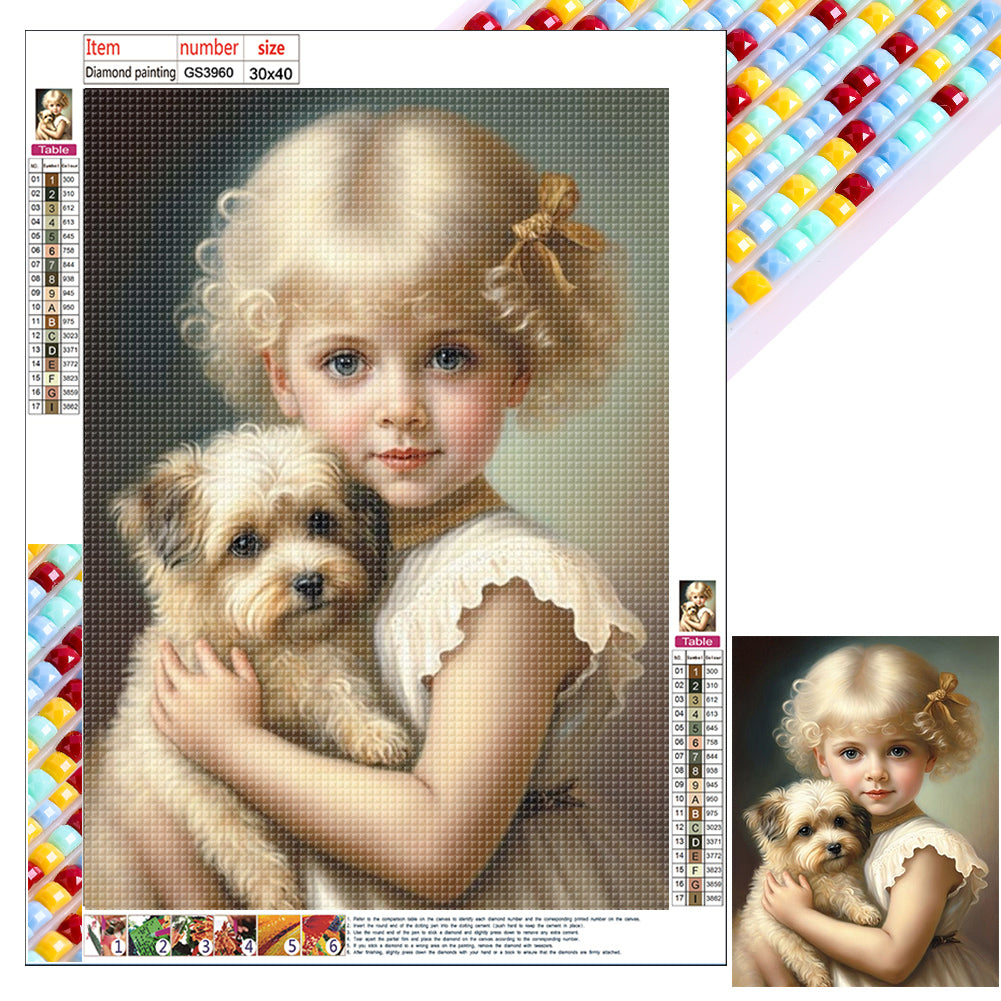 Cute Pet And Little Girl - Full Square Drill Diamond Painting 30*40CM