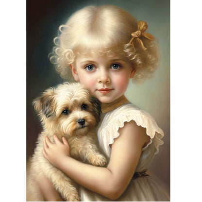 Cute Pet And Little Girl - Full Square Drill Diamond Painting 30*40CM