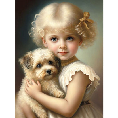 Cute Pet And Little Girl - Full Square Drill Diamond Painting 30*40CM