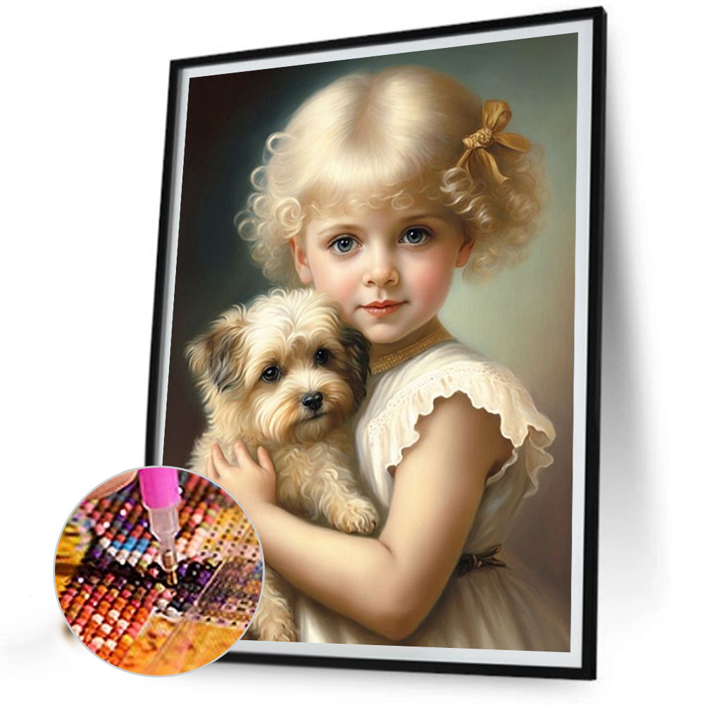 Cute Pet And Little Girl - Full Square Drill Diamond Painting 30*40CM