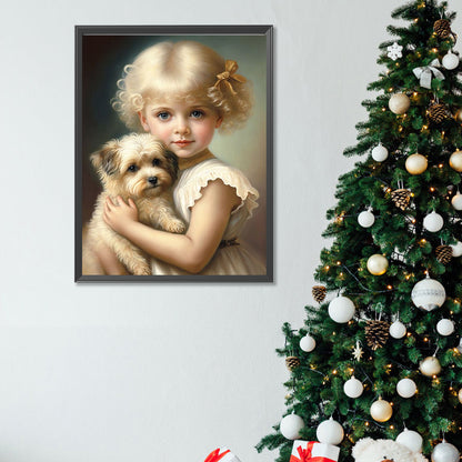 Cute Pet And Little Girl - Full Square Drill Diamond Painting 30*40CM