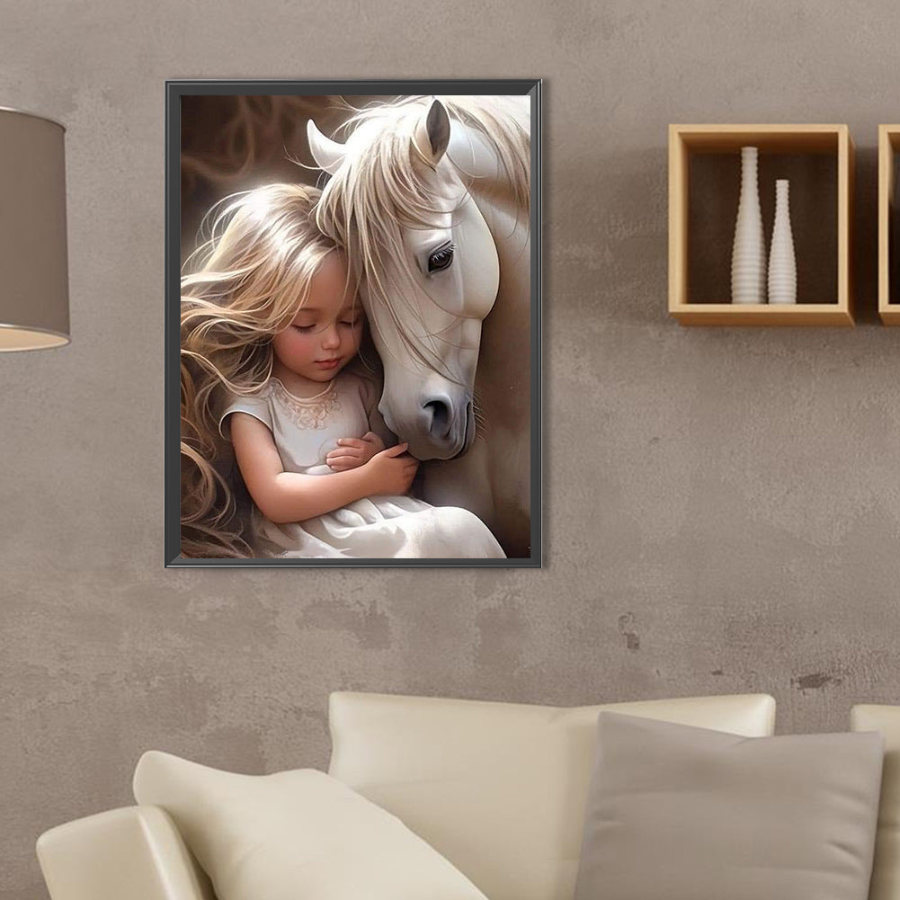 Cute Pet And Little Girl - Full Square Drill Diamond Painting 30*40CM