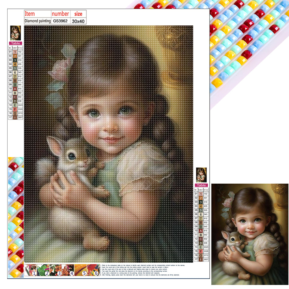 Cute Pet And Little Girl - Full Square Drill Diamond Painting 30*40CM