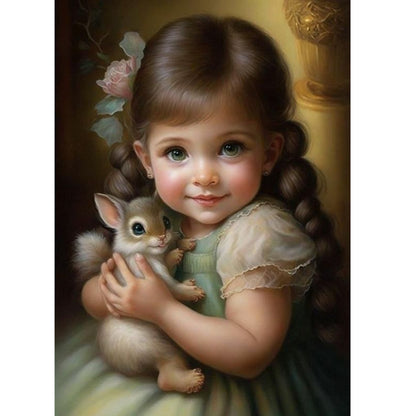 Cute Pet And Little Girl - Full Square Drill Diamond Painting 30*40CM