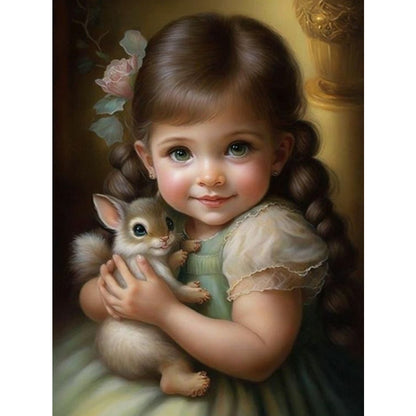 Cute Pet And Little Girl - Full Square Drill Diamond Painting 30*40CM