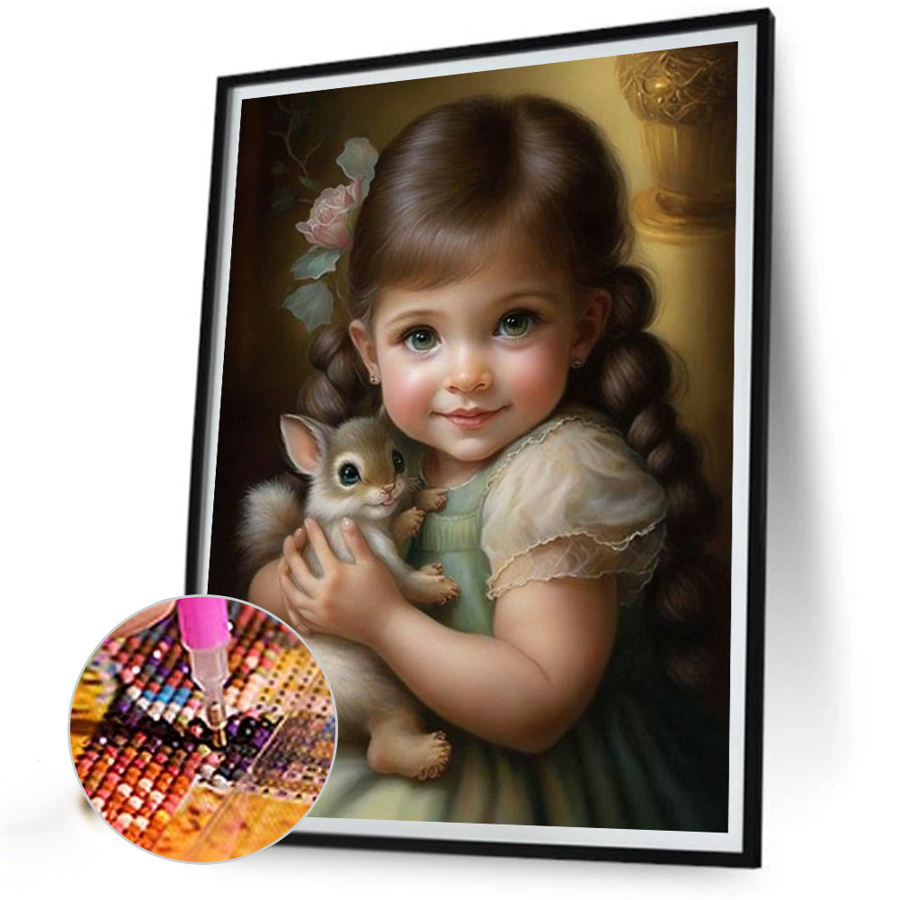 Cute Pet And Little Girl - Full Square Drill Diamond Painting 30*40CM