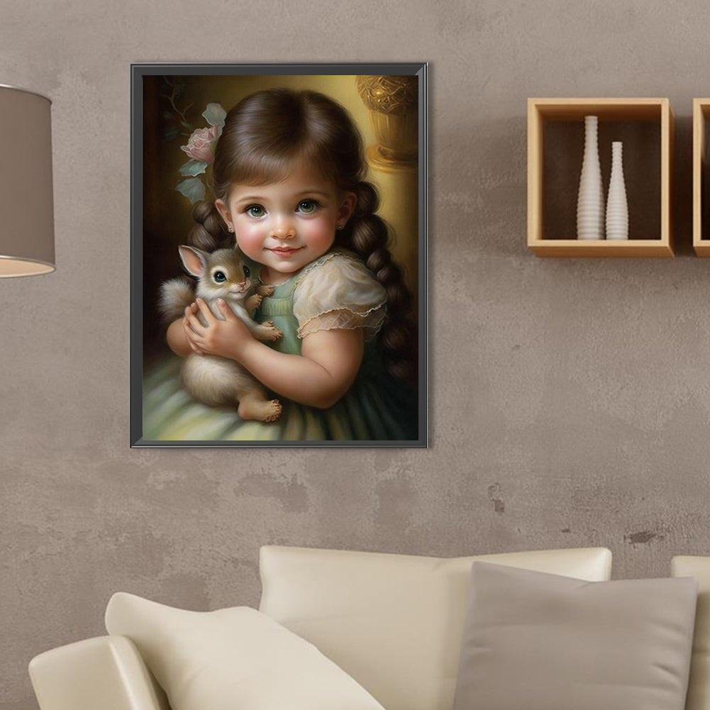 Cute Pet And Little Girl - Full Square Drill Diamond Painting 30*40CM