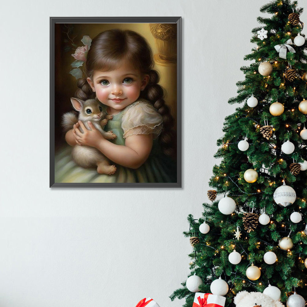 Cute Pet And Little Girl - Full Square Drill Diamond Painting 30*40CM