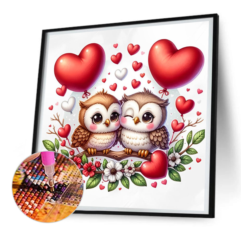 Valentine Love Owl - Full Round Drill Diamond Painting 30*30CM