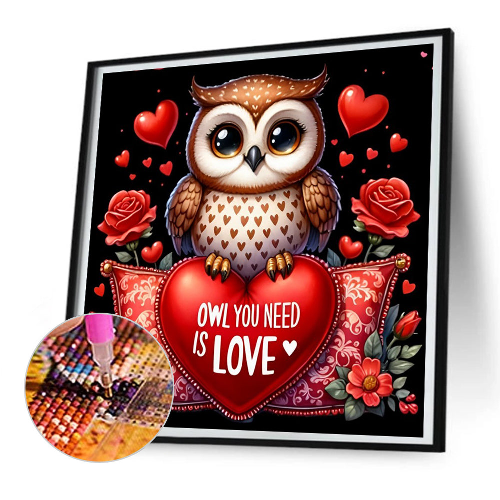 Valentine Love Owl - Full Round Drill Diamond Painting 30*30CM