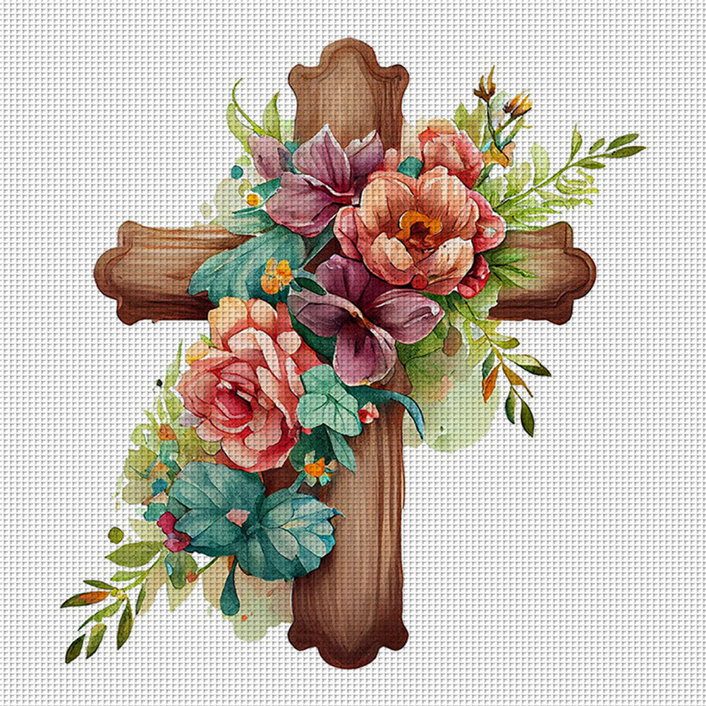 Cross Flowers - 11CT Stamped Cross Stitch 40*40CM