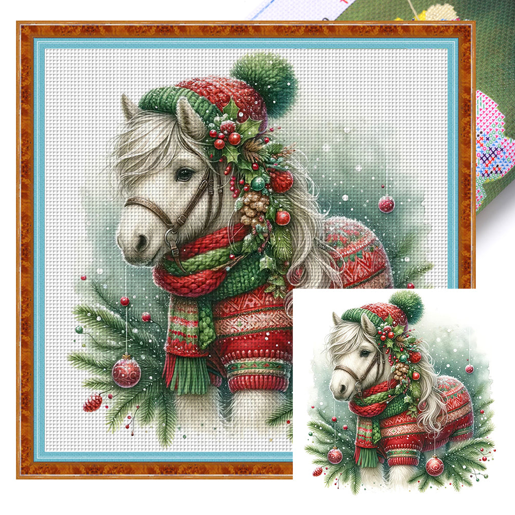 Christmas Pony - 18CT Stamped Cross Stitch 30*30CM