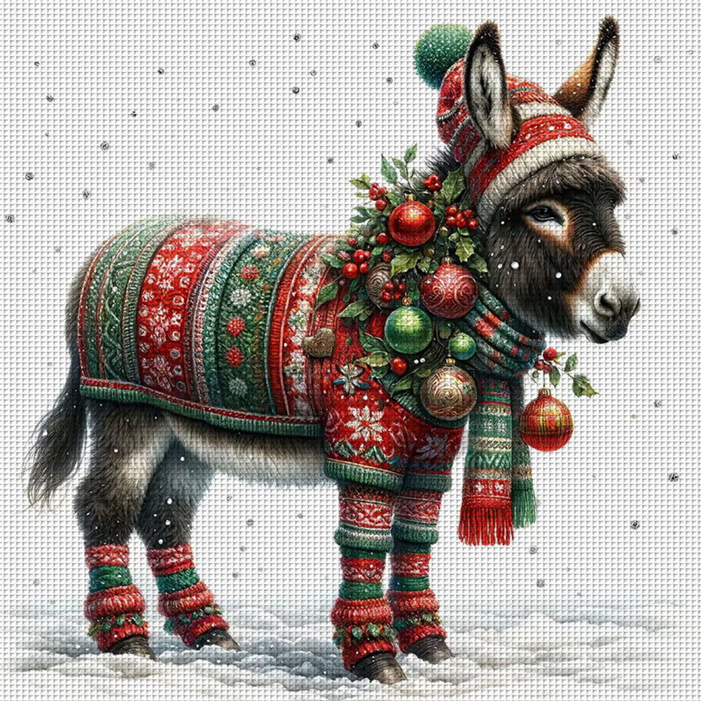 Christmas Pony - 18CT Stamped Cross Stitch 30*30CM