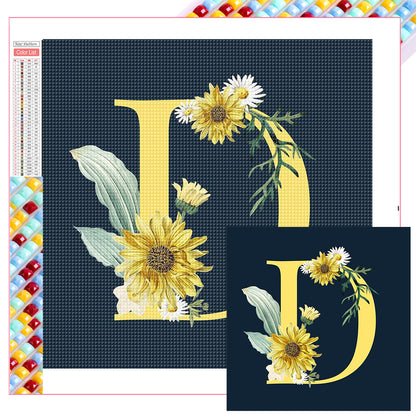 Flower Letter D - Full Square Drill Diamond Painting 35*35CM