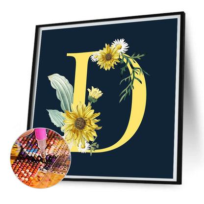 Flower Letter D - Full Square Drill Diamond Painting 35*35CM