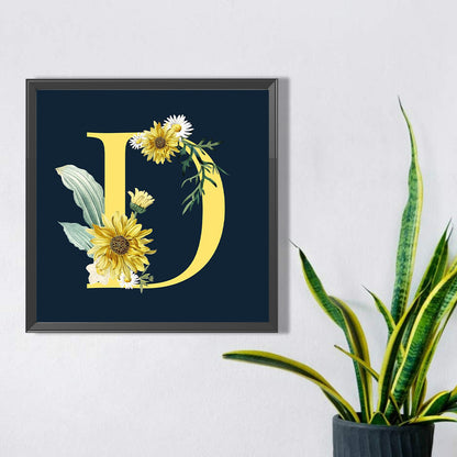 Flower Letter D - Full Square Drill Diamond Painting 35*35CM