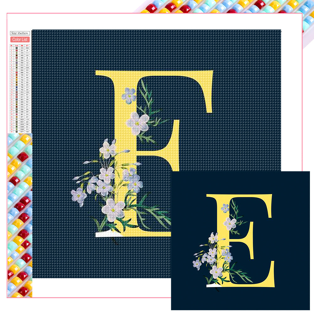 Flower Letter E - Full Square Drill Diamond Painting 35*35CM