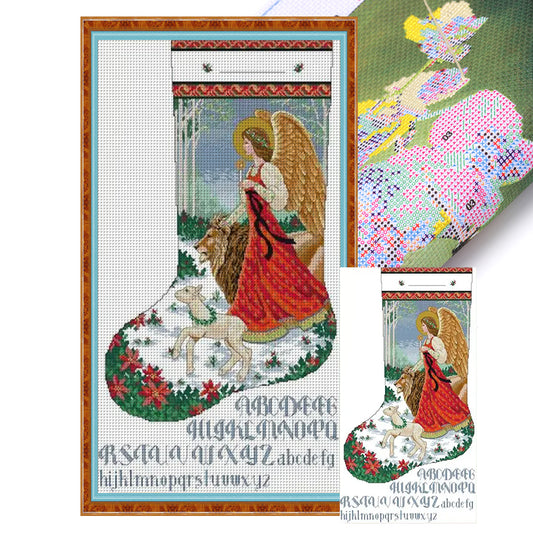 Holy Angel Stockings - 14CT Stamped Cross Stitch 43*70CM(Joy Sunday)