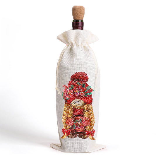 Diamond Painting Burlap Wine Gift Bags Label Liquor Bottle Covers (Gnome)