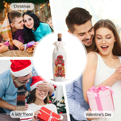 Diamond Painting Burlap Wine Gift Bags Label Liquor Bottle Covers (Gnome)