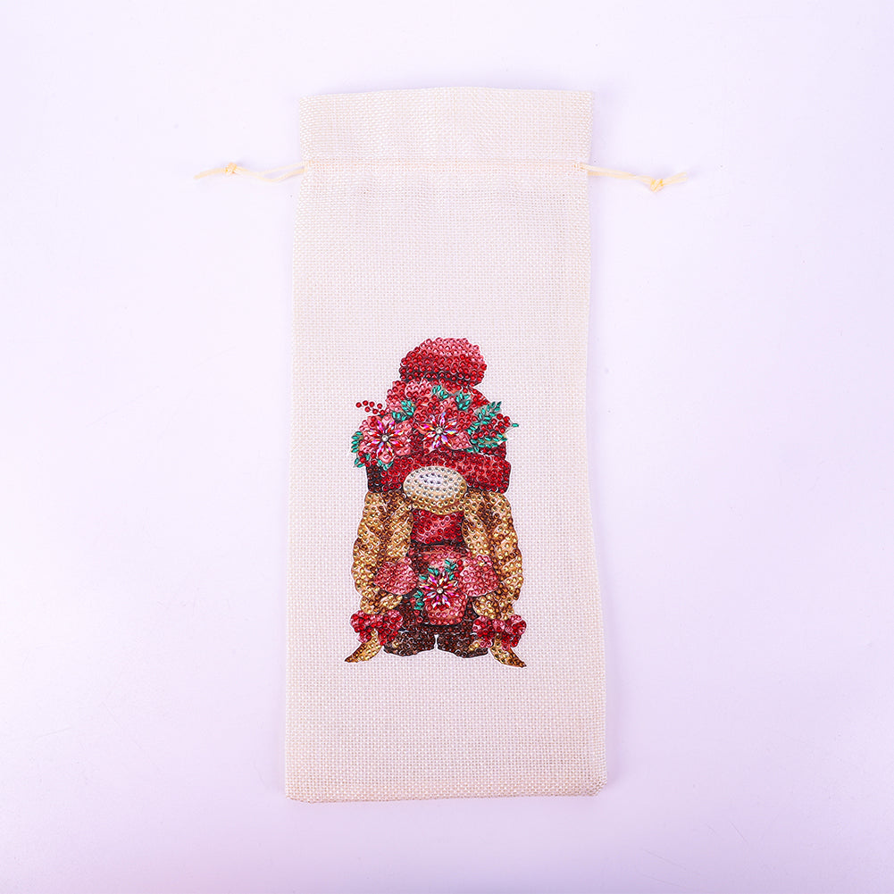 Diamond Painting Burlap Wine Gift Bags Label Liquor Bottle Covers (Gnome)