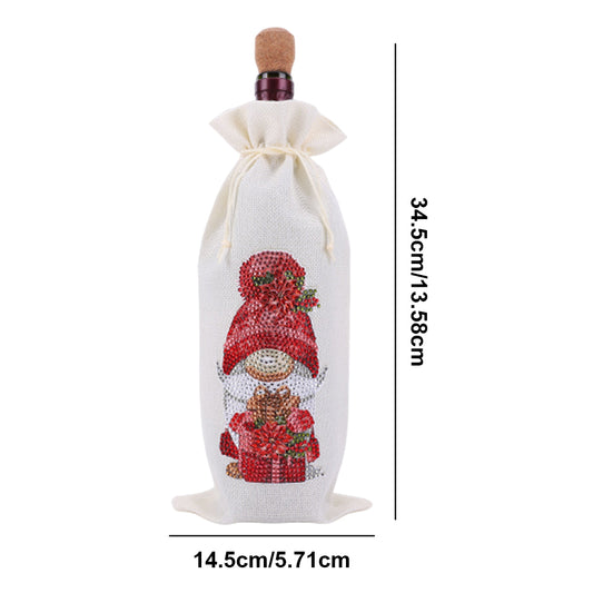 Diamond Painting Burlap Wine Gift Bags Label Liquor Bottle Covers (Gnome)