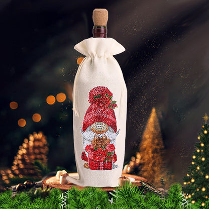 Diamond Painting Burlap Wine Gift Bags Label Liquor Bottle Covers (Gnome)