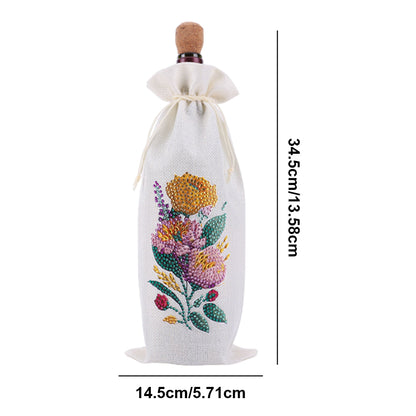 Diamond Painting Burlap Wine Gift Bags Label Liquor Bottle Covers (Flower)